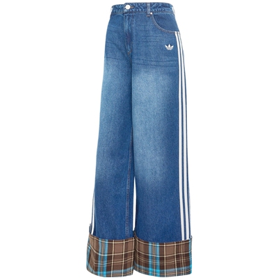 adidas阿迪达斯三叶草秋冬新款女三条纹牛仔修身运动喇叭裤KW4518