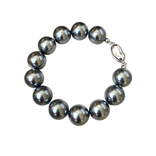 西大班大溪地黑澳母贝大珍珠手链手串轻奢高级感S925银豌豆扣手饰