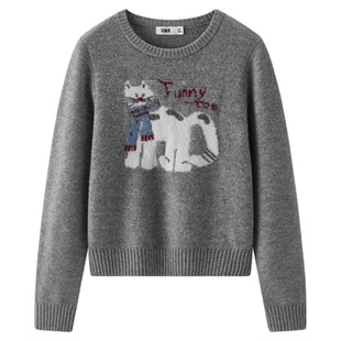 森马毛衣女冬季设计感萌宠提花软糯上衣2025新款可爱趣味小众毛衫