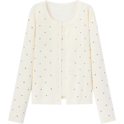 爱居兔波点圆领两件式针织衫女2026年春季新款简约开衫吊带套装