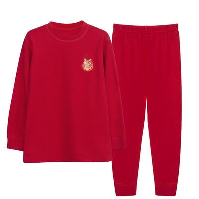 红豆红色儿童秋衣秋裤内衣套装