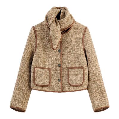 YFLYIFULU 2025秋冬新款绵羊皮饰边粗花呢夹克女法式复古休闲外套