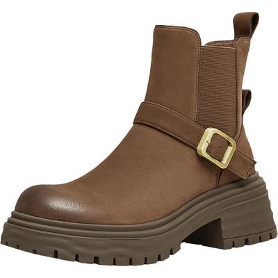 天美意冬新款商场同款美拉德短靴复古女切尔西靴BK041DD4