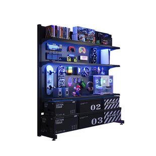 电竞房间洞洞板置物架落地金属收纳架立式免打孔电脑桌面改造装饰