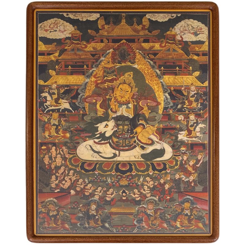 （八方财神）唐卡复刻版画仿古绢榫卯圆角画框装饰画客厅书房壁画