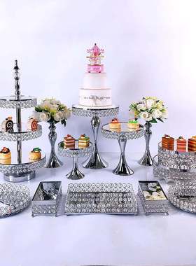 水晶甜品台展示架摆件婚庆甜点蛋糕展台玻璃盘子摆台点心盘子托盘