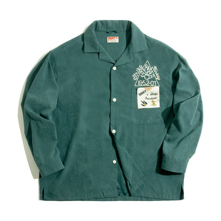 马登美式复古墨绿衬衫磨毛刺绣宽松上衣休闲衬衣防晒百搭外套薄女