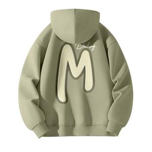 GENIOLAMODE美式卫衣男款冬季棕榈绿潮牌外套加绒青少年连帽衫男