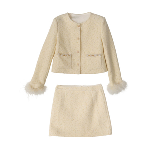 ENJOY商场同款小香风套装女秋冬高级感毛绒外套千金风短裙两件套