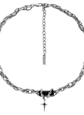男潮男款设计小众感黑宝石男嘻哈缠绕项链痞帅百搭高街锁骨链