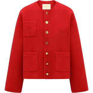 COCOBELLA轻奢小香风红色羊毛外套女优雅法式廓形毛呢短外套SC69