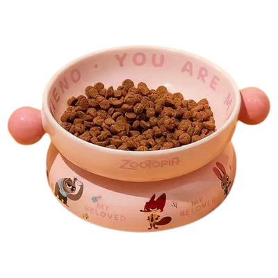 OOWOV疯狂动物城猫碗陶瓷防黑下巴高脚护颈猫盆狗碗饮水宠物碗