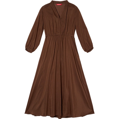 EXCEPTION例外女装桑蚕丝混纺优雅大气V领收腰显瘦七分袖连衣裙子