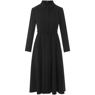 LANCY/朗姿2025秋新款知性高级感长袖衬衫百褶连衣裙A字中长裙子