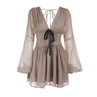 GirlsAt18 法式V领雪纺连衣裙女夏季性感纯欲裙子气质收腰A字短裙