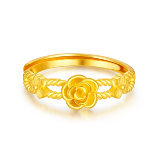 周大生浪漫玫瑰花足金戒指黄金戒指女朋友老婆纪念日生日节日礼物