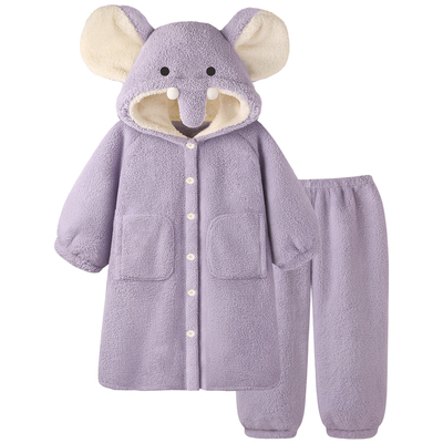 卡通连帽珊瑚绒睡袍女冬季加厚