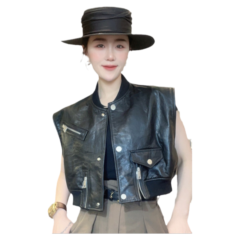 慕淑莲单排扣机车风马甲女