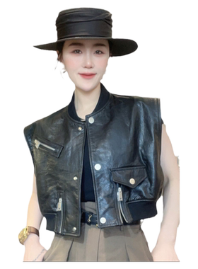 慕淑莲单排扣机车风马甲女