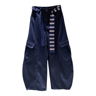 2026年春季新款美式个性口袋设计工装休闲阔腿裤女百搭宽松弯刀裤