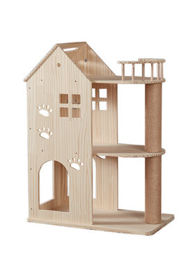 实木猫爬架上下两层猫窝厂家直销
