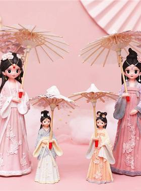 女孩打伞玲珑少女摆件少女景区式心中树脂摆设工艺品复古旅游风