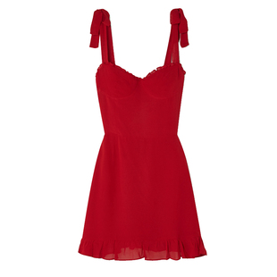 reformation法式红色绑带吊带小个子连衣裙时髦气质赫本风小黑裙