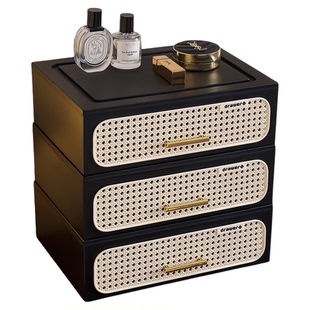 中古风仿藤编桌面抽屉收纳盒入门玄关大容量钥匙置物架化妆品收纳