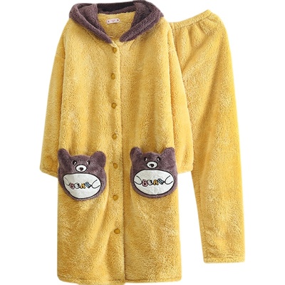 卡通珊瑚绒秋冬季睡衣家居服长袖