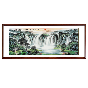 人工手绘画真山水画客厅挂画聚宝盆靠山图办公室字画源远流长国画