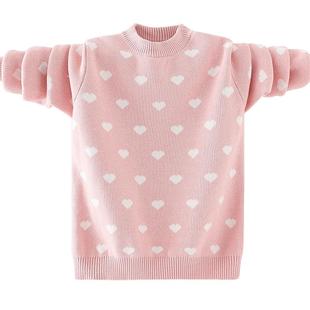 2026中大童毛衣加绒加厚女童纯棉洋气针织衫毛衣大童套头圆领线衣