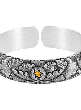 银千造非遗手工足银999牡丹手镯