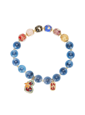 大英博物馆福禄香灰琉璃溏心玛瑙手链蓝色手串女款生日礼物女生