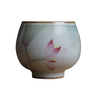 景德镇古朴禅意纯手工手绘汝窑开片荷花莲花主人品茗杯功夫小茶杯