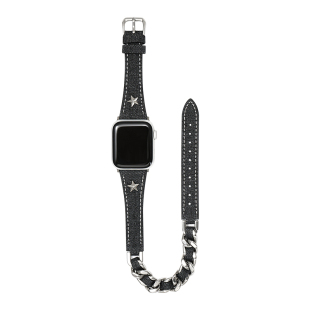 iserisewatch适用于applewatch11表带iwatchs10皮质金属苹果手表s8/7se高级双圈新41mm45小众女夏天牛仔星星