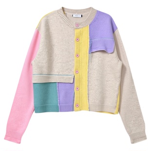 章章11/10 色彩拼图全羊毛拼接针织毛衣开衫
