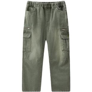 MQD童装男童裤子2025春季新款儿童牛仔裤中大童时尚水洗工装裤