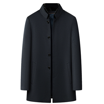 水貂毛山羊绒内胆中长款毛呢大衣