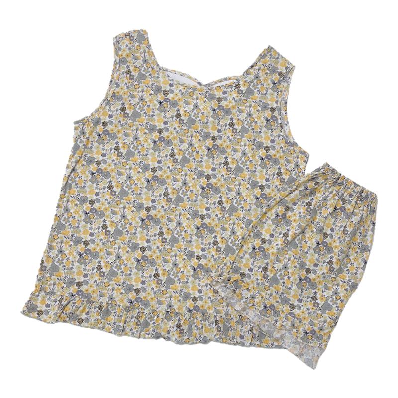 夏季薄款无袖棉绸睡衣女士套装韩版大码人造棉空调家居服绵绸背心