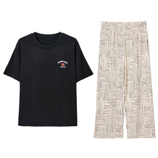 【5A抑菌】达尔丽睡衣女款2024新款纯棉圆领短袖七分裤睡衣女夏季