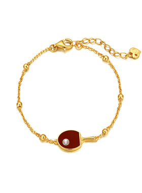 纯银淡水珍珠乒乓球拍红玛瑙手链