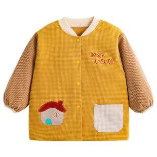 儿童罩衣羽绒服防脏罩衫男宝宝吃饭衣中大童小孩可外穿长袖围衣冬