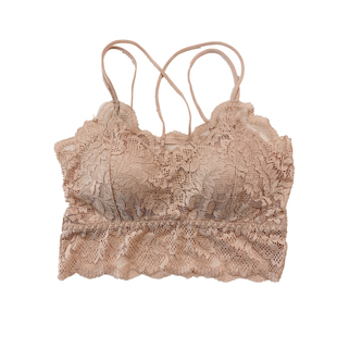 黛美芮1917新款厚杯蕾丝钩花交叉带美背无钢圈内衣裹胸抹胸背心女