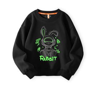 棉致童装男童荧光绿卫衣儿童兔子衣服2026新款秋装男孩上衣潮