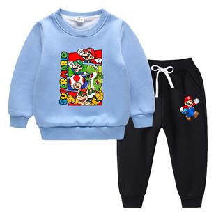 Super mario超级马里奥2026秋冬季儿童卫衣套装洋气新款中大童加