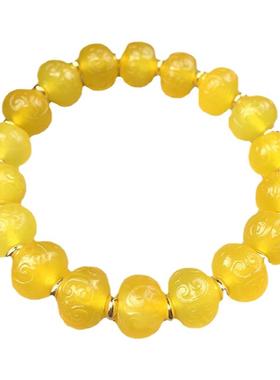 天然黄玛瑙回纹珠手链男女算盘珠冰透祥云桶珠民族风情侣玉手串