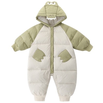 婴儿羽绒服冬季连体衣男女宝三防风衣连帽加厚保暖外出服宝宝冬装