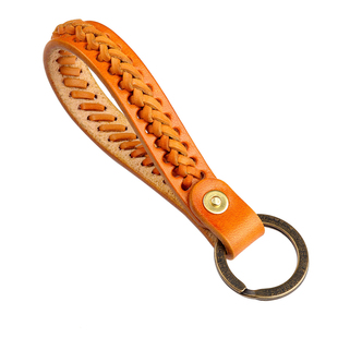 手编牛皮钥匙扣 个性黄铜圈牛皮手作手玩皮件