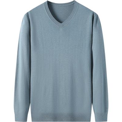 含桑蚕丝羊毛薄款V领针织衫男