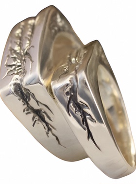 情侣纯银复古银色矩形戒指结婚